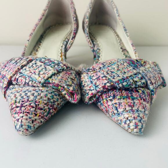 1901 Size 7M Pastel Tweed Plaid Bow Kitten Heel Pumps Pointed Toe Twee Coquette - Picture 7 of 16